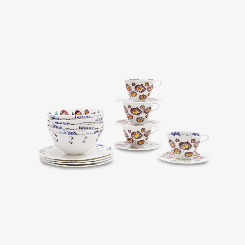 Набор посуды на 4 персоны Breakfast Set 12 Pieces Anemone Midnight Flowers 